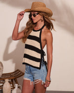 Coastal Thread Striped Knit Halter Neck Top