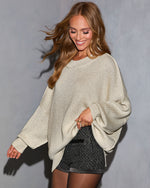 Cream/Silver % Elouise Lurex Oversized Pullover Sweater-3