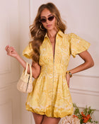 Quiet Spring Paisley Bubble Hem Mini Shirt Dress