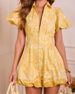 Quiet Spring Paisley Bubble Hem Mini Shirt Dress