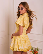 Quiet Spring Paisley Bubble Hem Mini Shirt Dress