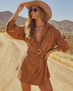 Clover Wood Corduroy Mini Shirt Dress