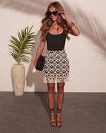 Geselle Embroidered Crochet Geometric Fringe Hem Mini Skirt