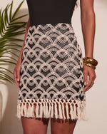 Geselle Embroidered Crochet Geometric Fringe Hem Mini Skirt