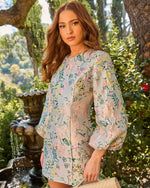 Whispered Skies Floral Brocade Mini Dress