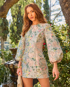 Whispered Skies Floral Brocade Mini Dress