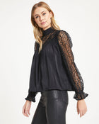 Black % Down Memory Lane Lace Contrast Top-1
