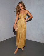 Gold % Hollywood Dreams Pleated Tie Back Midi Dress-1
