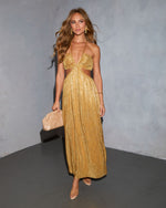 Gold % Hollywood Dreams Pleated Tie Back Midi Dress-6