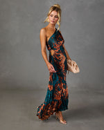 Modern Day Glam Printed One Shoulder Asymmetrical Maxi Dress