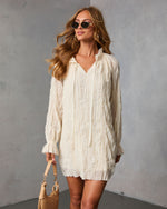 Cream % Autumn Stone Shift Chiffon Mini Dress-1