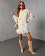 Cream % Autumn Stone Shift Chiffon Mini Dress-2