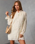 Cream % Autumn Stone Shift Chiffon Mini Dress-5