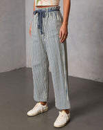 Duah Rigid Straight Leg Pinstripe Waist Tie Jeans