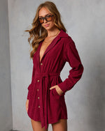 Burgundy % Sherna Corduroy Front Tie Mini Dress-3