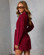 Burgundy % Sherna Corduroy Front Tie Mini Dress-4