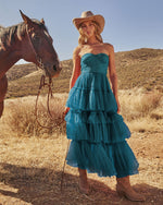 Novara Strapless Tiered Tulle Maxi Dress