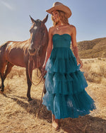 Novara Strapless Tiered Tulle Maxi Dress
