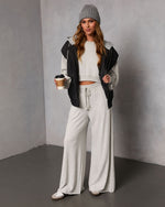 Grey % Off Hours Fleece Wide Leg Sweatpants-2
