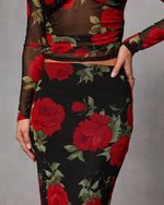 Warm Bloom Floral Mesh Maxi Skirt