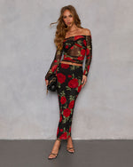 Warm Bloom Floral Mesh Maxi Skirt