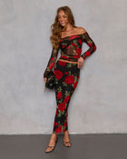 Warm Bloom Floral Mesh Maxi Skirt