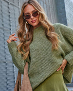 Green % Slow Mornings Ribbed Mock Neck Sweater-6