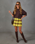Miley Belted Brushed Plaid Mini Skirt