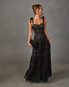 Geogie Belted Lace Maxi Dress