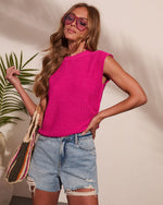 Pink % Soft Gatherings Ribbed Knit Sleeveless Sweater-2