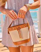 Shoreline Stroll Canvas Vegan Leather Bucket Bag