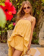 Golden Tropics Drawstring Mid Rise Bubble Hem Shorts