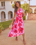 Purple Floral % Modern Day Glam Printed One Shoulder Asymmetrical Maxi Dress-1