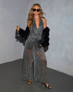 Starlit Kiss Metallic Sequin Halter Jumpsuit
