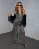 Starlit Kiss Metallic Sequin Halter Jumpsuit