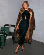 Winter Poem Velvet Halter Maxi Dress