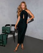 Winter Poem Velvet Halter Maxi Dress