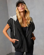 Black % Fall And Forever Hooded Puffer Vest-2