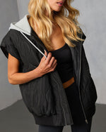 Black % Fall And Forever Hooded Puffer Vest-5