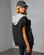 Black % Fall And Forever Hooded Puffer Vest-4