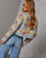 Painted Petal Floral Denim Trim Jacket