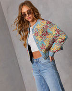 Painted Petal Floral Denim Trim Jacket
