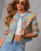 Painted Petal Floral Denim Trim Jacket