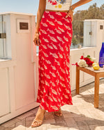 Salty Catch Satin Novelty Fish Print Maxi Skirt