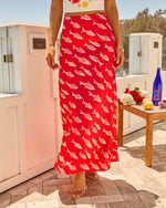 Salty Catch Satin Novelty Fish Print Maxi Skirt