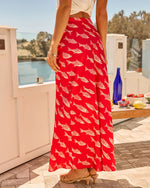 Salty Catch Satin Novelty Fish Print Maxi Skirt