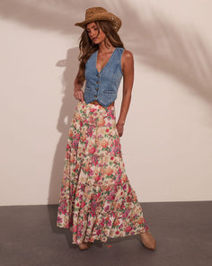 Honey Daze Tiered Floral Mesh Maxi Skirt