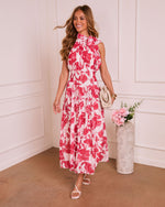 Marlisse Pleated Floral Halter Neck Maxi Dress