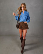 Aldina Ruffle Collar Denim Top