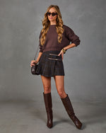 Gwen Pleated Wool Plaid Buckle Strap Mini Skirt